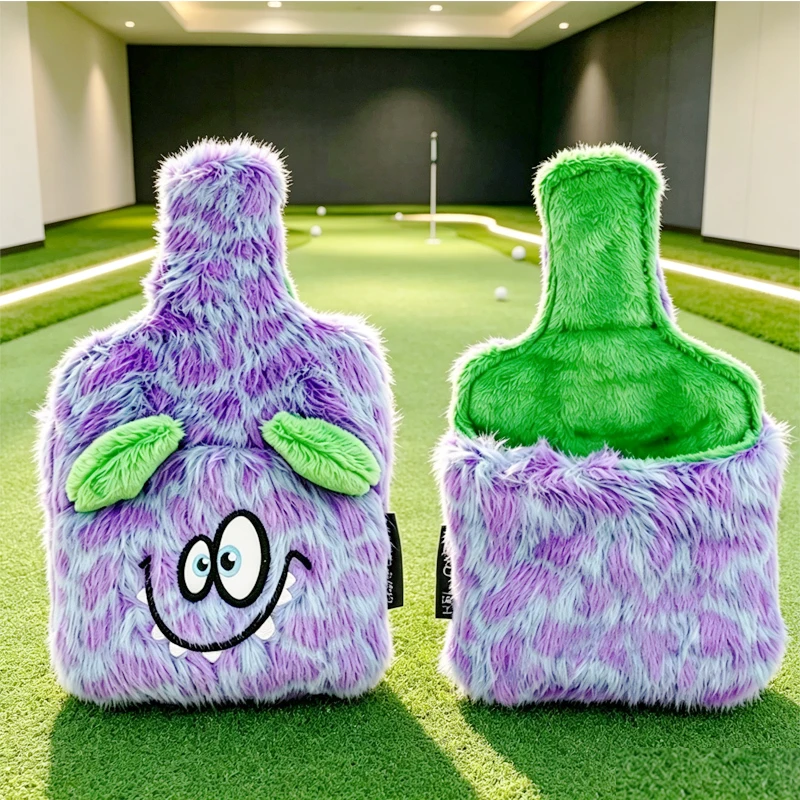 Neues lila Golf-Putter-Set, quadratischer Cartoon-Plüsch, niedliches Monster, magnetischer Großkopf-Putter-Set, Schlägerschutz-Set