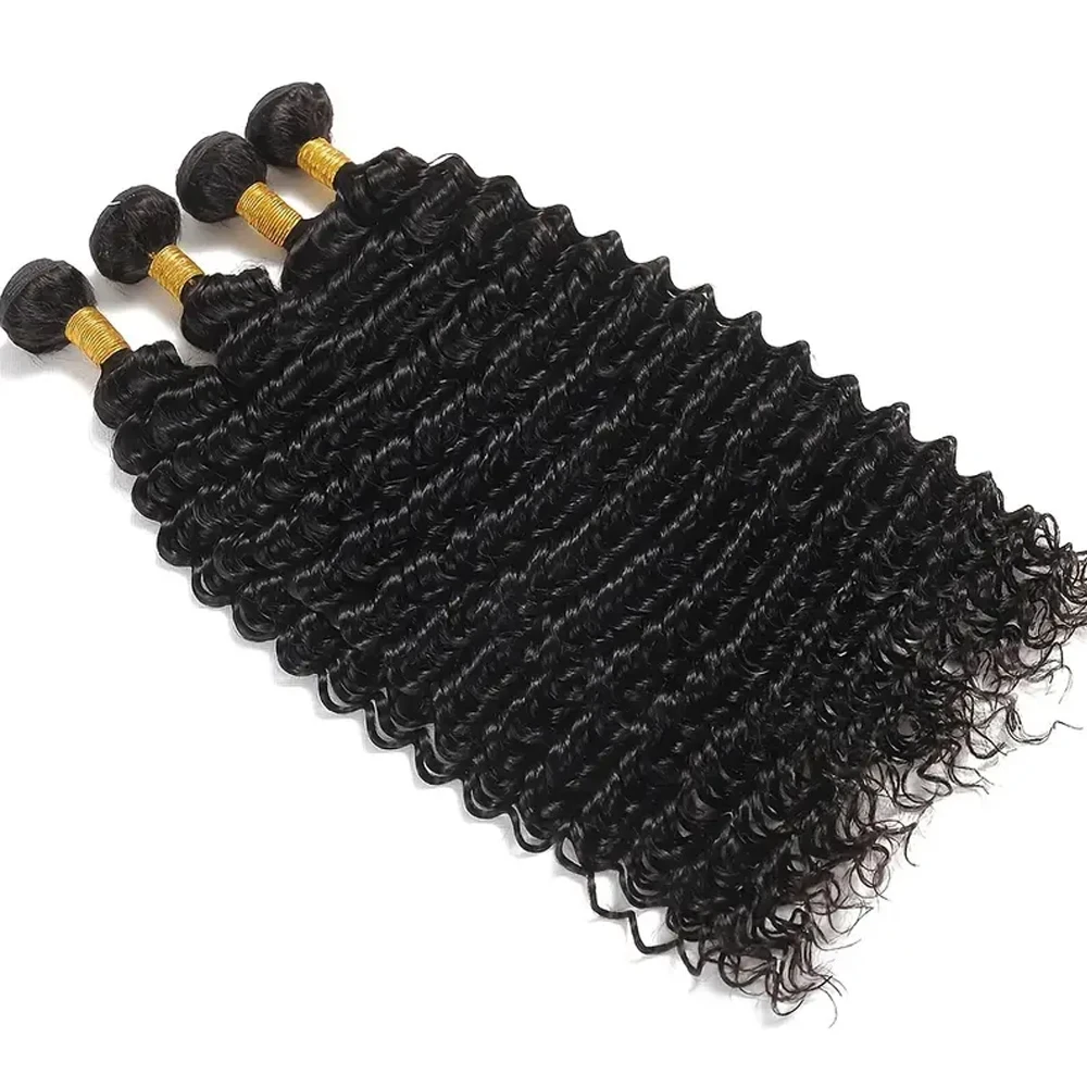 100% Unprocessed Virgin Hair Deep Wave 1/3/4 Bundles 12A Human Hair Deep Bundles Curly Extensions Double Weft Natural Color