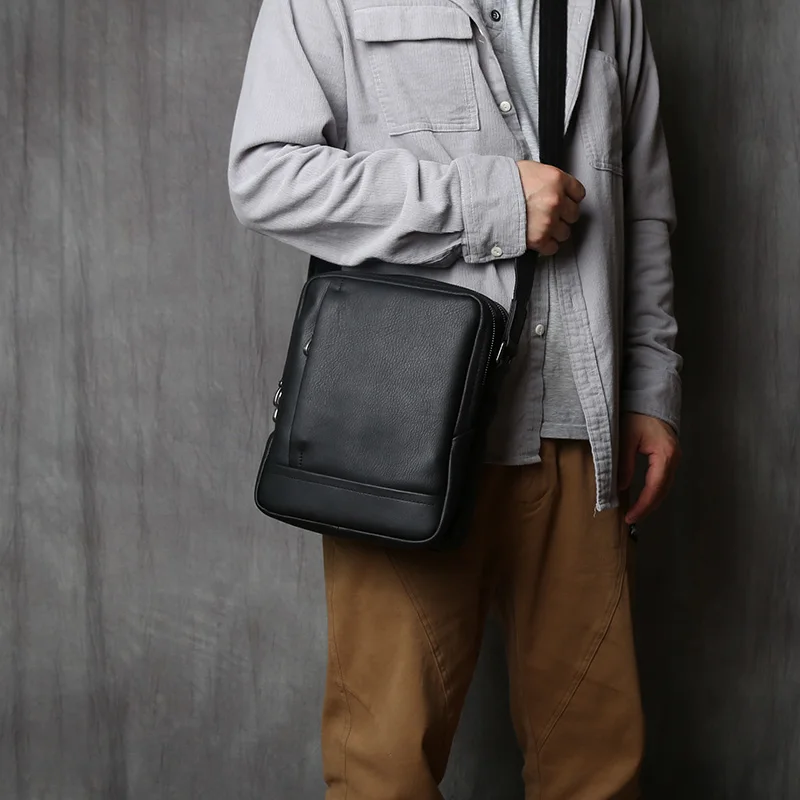 NZPJ Herren-Umhängetasche, Oberschicht, Rindsleder, Trend-Umhängetasche, Leder, lässig, Jugendmode, Herrentasche, geeignet für 10-Zoll-iPad – Detail 4