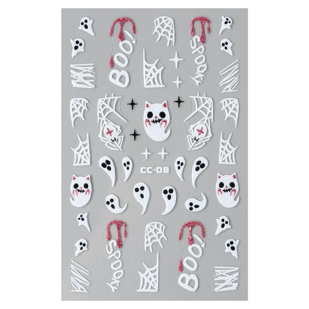 1Pc Cartoon Halloween Nail Stickers, Ghost Spider Web Pumpkin Funny Decals, Ins Style Manicure Stickers for Women Festival