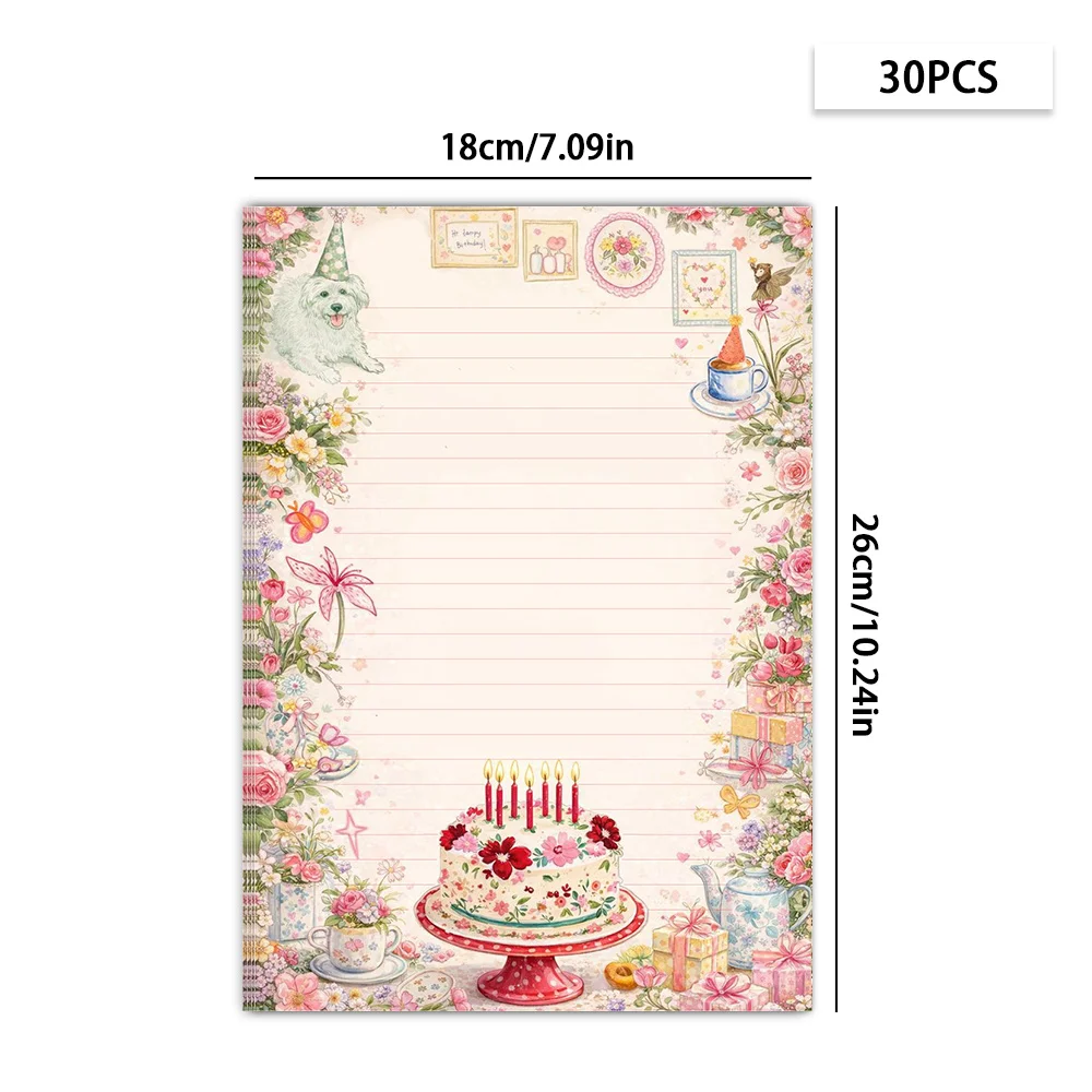 30 sheets. B5 dessert illustration stationery paper, watercolor style letter paper, tearable notepad, suitable for letters