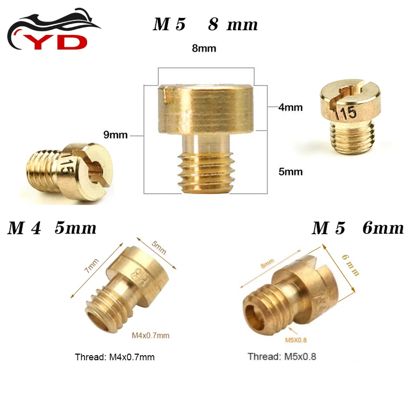 Pack of 10pcs Carburetor Main Jet M4 M5 5mm 6mm 8mm Thread for DellOrto BGM Motoforce Carburetor Injector Nozzle Size 40-205