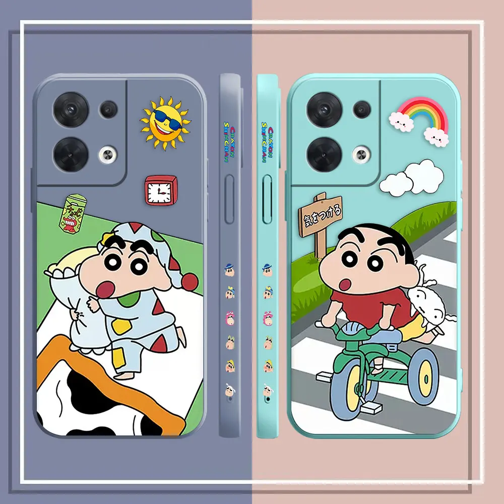 Funny C-Crayon S-Shin C-Chan Phone Case For OPPO RENO 8 7 9 6 7SE 5 4 4SE 4 3 4G 5G PRO PLUS Colour Liquid Case Funda Shell Capa