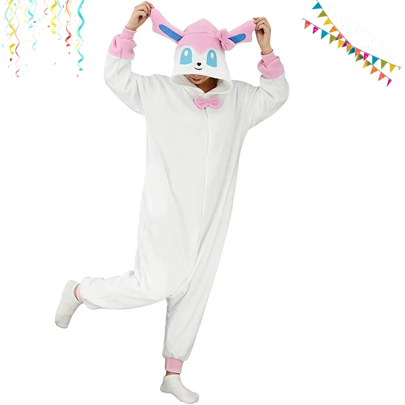 

Комбинезон Pokemon Sylveon, костюм для косплея, рождественские пижамы, флисовая женская цельная пижама кигуруми для всего тела, аниме, вся одежда