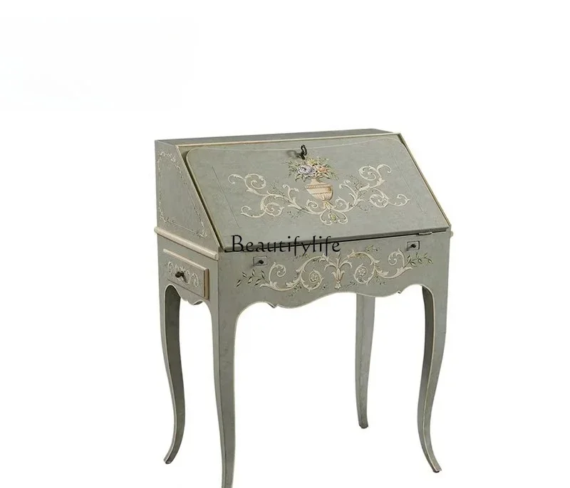 

FG17French Style Solid Wood Birch European Neoclassical Heavy Craft Painting Double-Sided Door Gray Black Desk