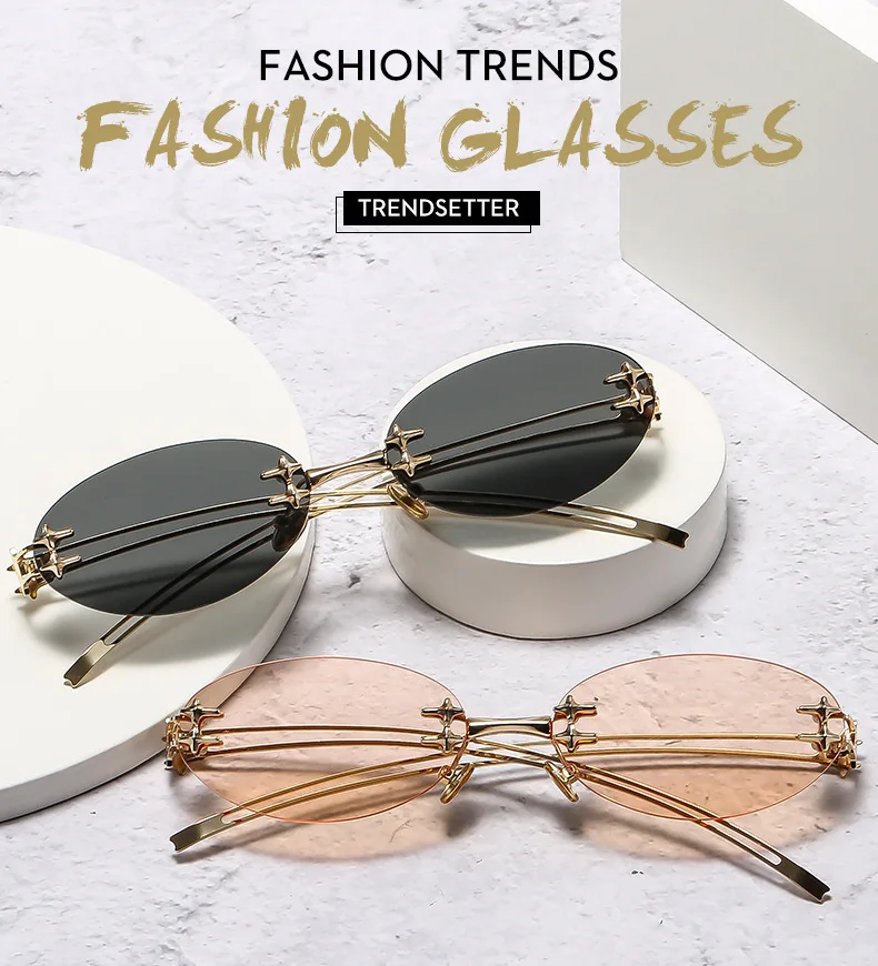 Koreanische Mode-Stil Sonnenbrille für Frauen Ovale Form Randlose Designer Sonnenbrille Frauen Campus Stil Weibliche Sonnenbrille – Detail 5