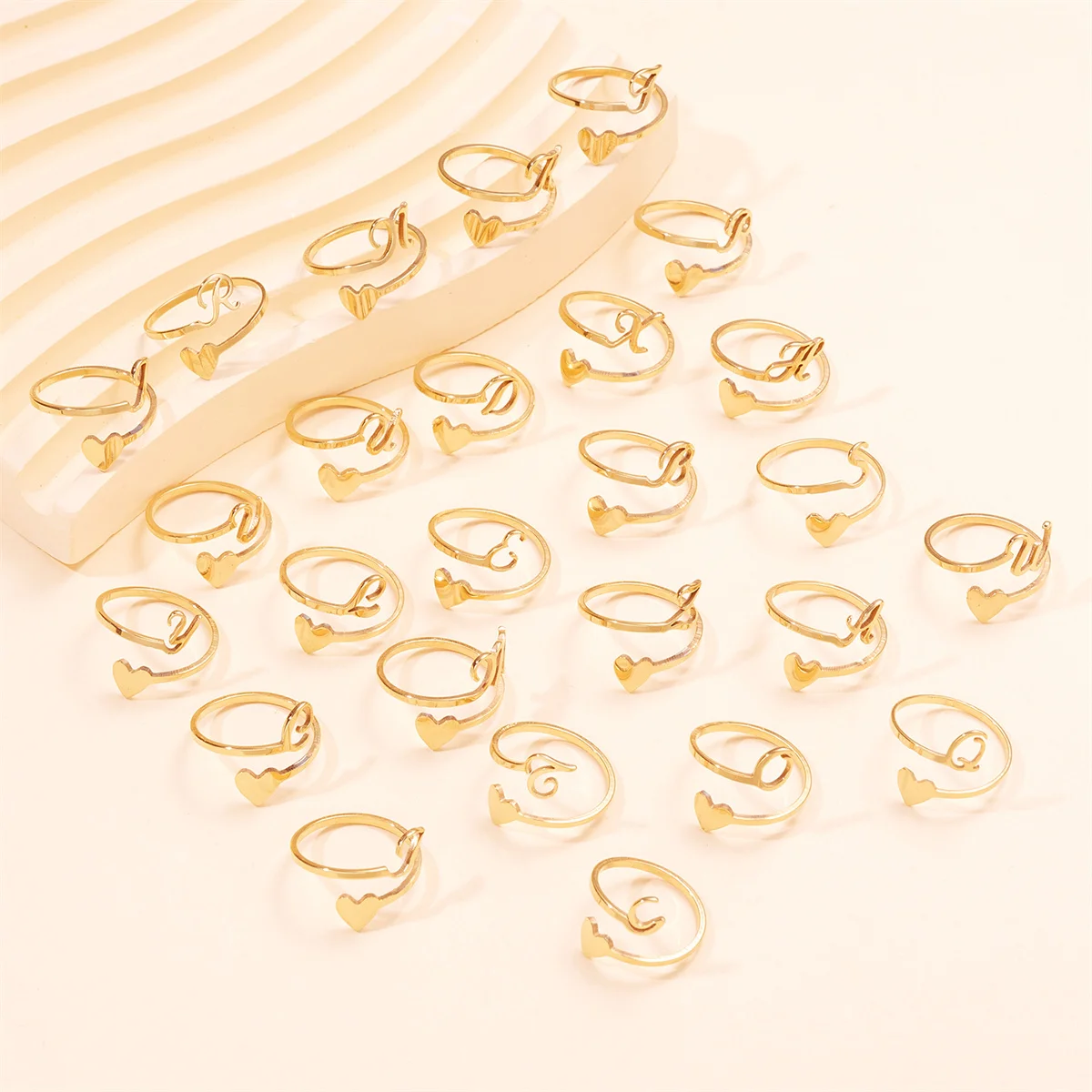 26 A-Z Letters Love Heart Opening Rings For Women Men Stainless Steel Name Alphabet Heart Finger Rings Birthday Party Jewelry