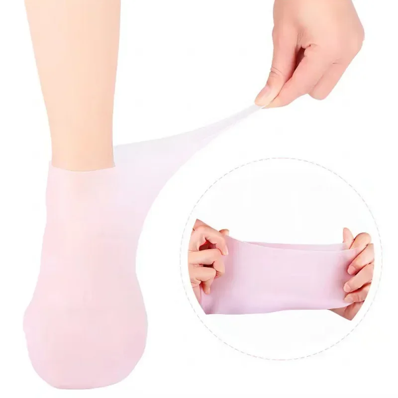 Paquete de 2 calcetines hidratantes de silicona para pies agrietados, calcetines de tratamiento de Spa para pies calcetines de Gel hidratante