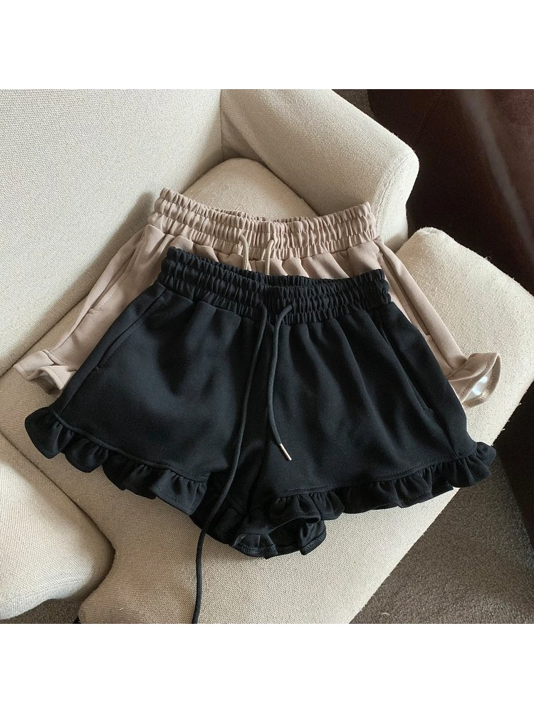 Summer Women Cute Core Sporty Shorts Korean Fashion 2000s Gyaru Ruffle Hot Pants Korean Fashion Tide Elastic Waist Mori Girl New