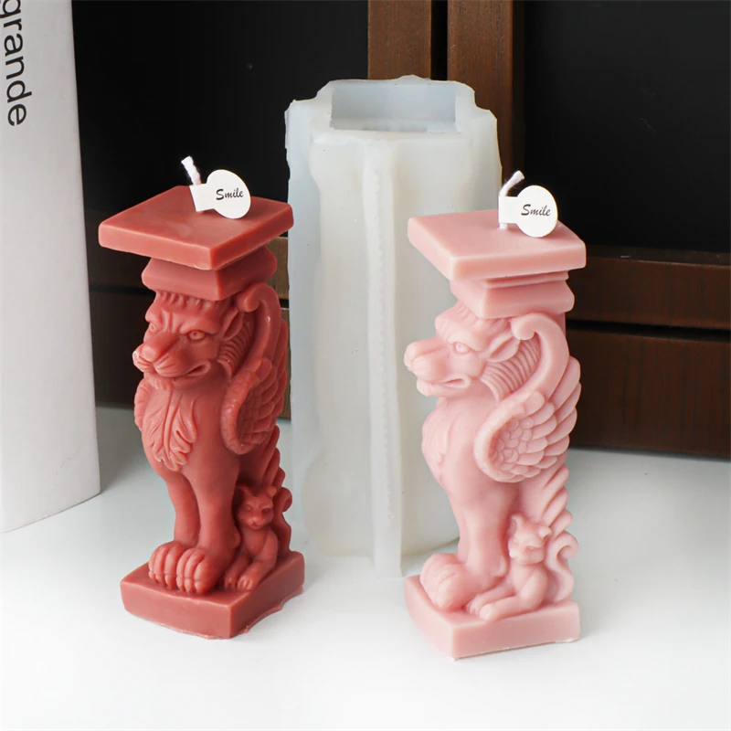 3D Lion Roman Column Candle Silicone Mold DIY Horse Head Column Statue Animal Plaster Resin Mold Home Art Decoration Tool