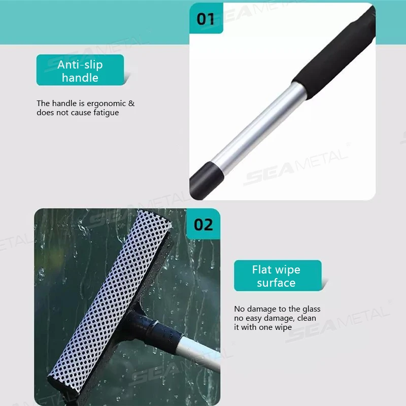 SEAMETAL Window Cleaning Brush Mirror Glass Cleaner T-Shaped Wiper Double-Sided Sponge Brush Bathroom Kitchen Cleaning Tools