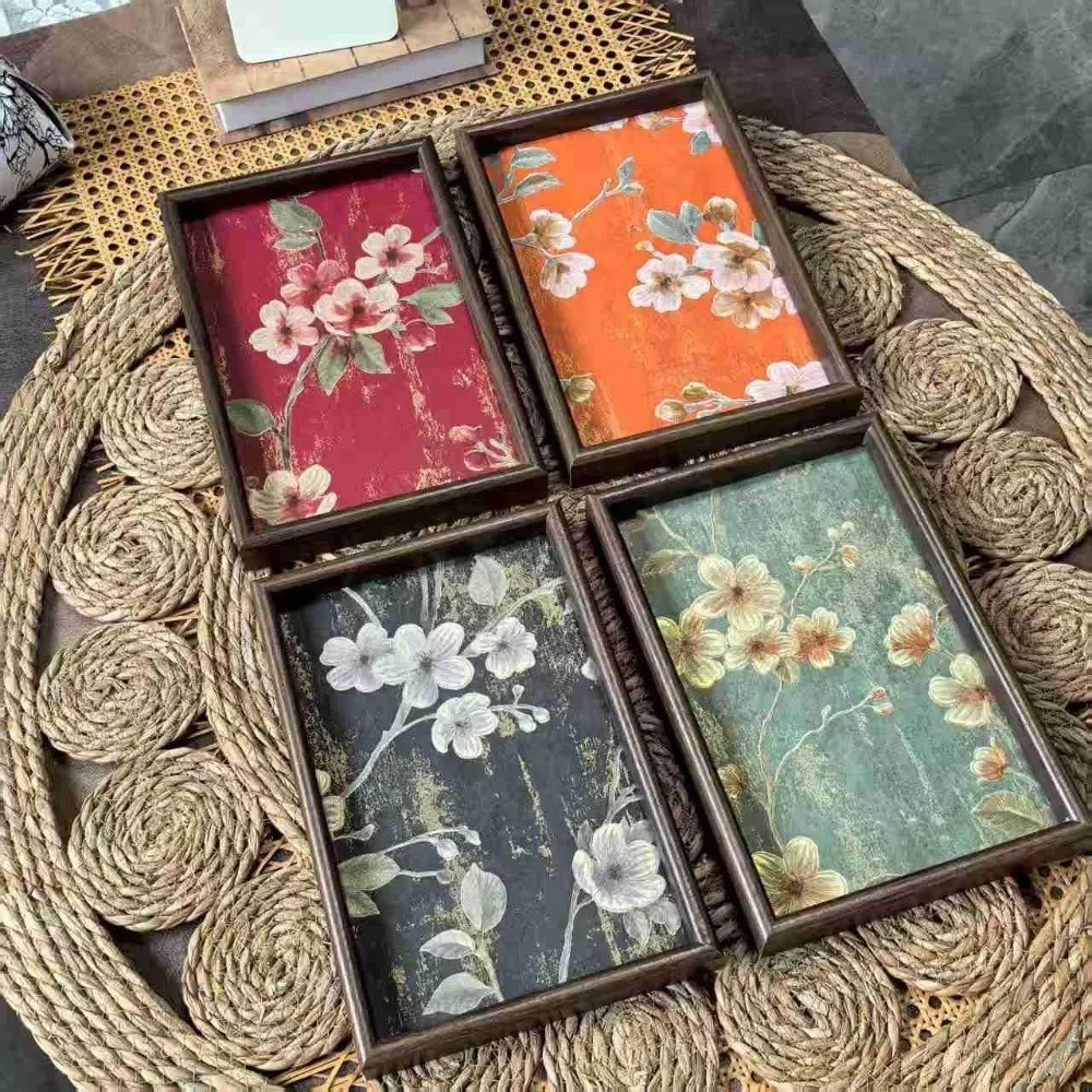 

20x30CM Tea Tray Golden Flower Blue Bottom Coffee Storage Board Creative Design Exquisite Design Teapot Holder Serving Supplies