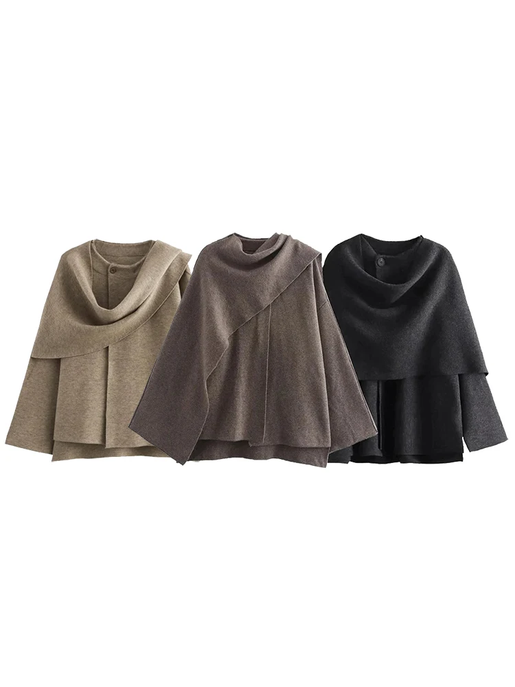 

Женские осенне-зимние флисовые пальто Асимметричные вязаные пальто Стильные пальто-шарфы Элегантные пальто-накидки Пальто для поездок на работу и уличного стиля Коричневый Серый Хаки