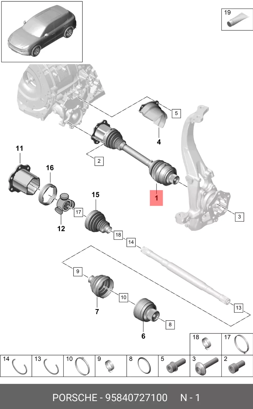 For Porsche Cayenne 9YA E3 Front Driveshaft Axle CV Left/Right 95840727100 PAD407271