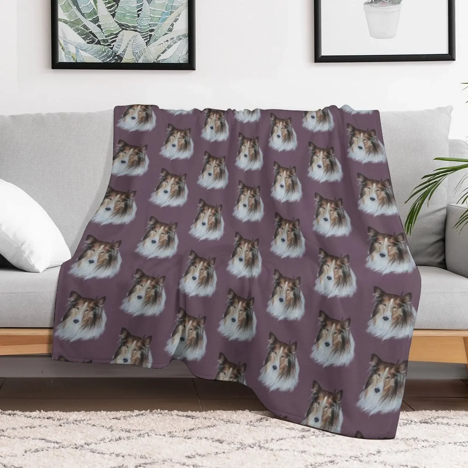 Bonnie the Rough Collie Throw Blanket valentine gift ideas Plaid on the sofa Blankets