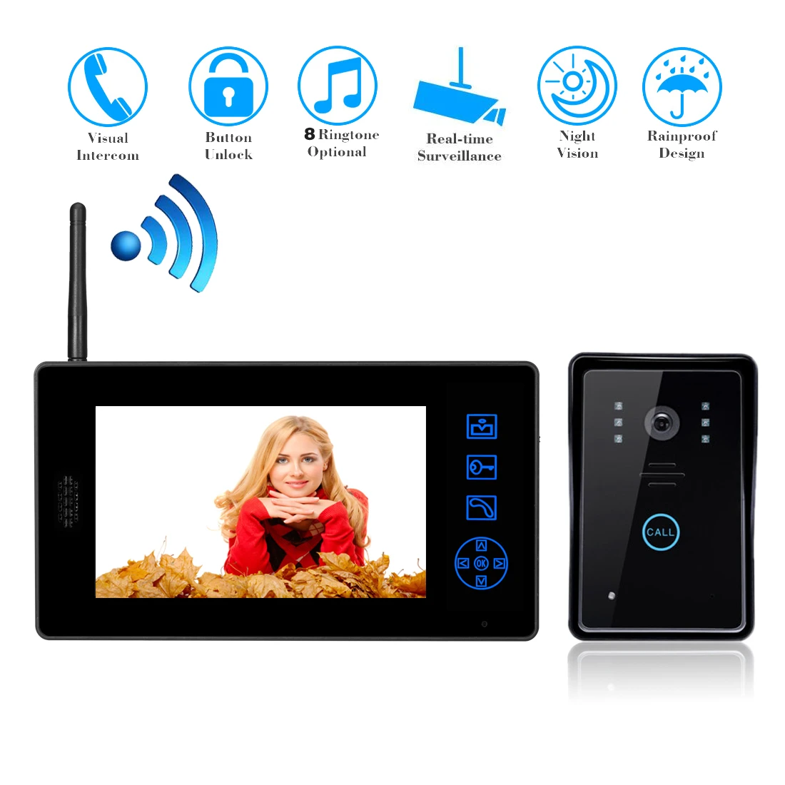 

7-Inch 2.4G Home Access Control System Wireless Visual Monitoring Video Two-Way Intercom Doorbell 720P Recording