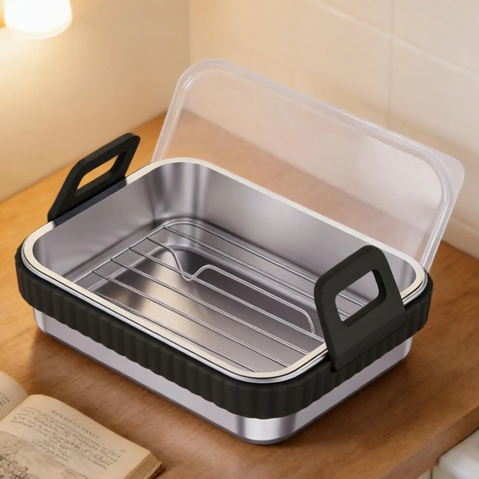 Airfryer Basket Food Grade High-Temp Resistant Kitchen Tools with Lid Air Fryer Roasting Pan Baking Tray for Crispy Foods Home