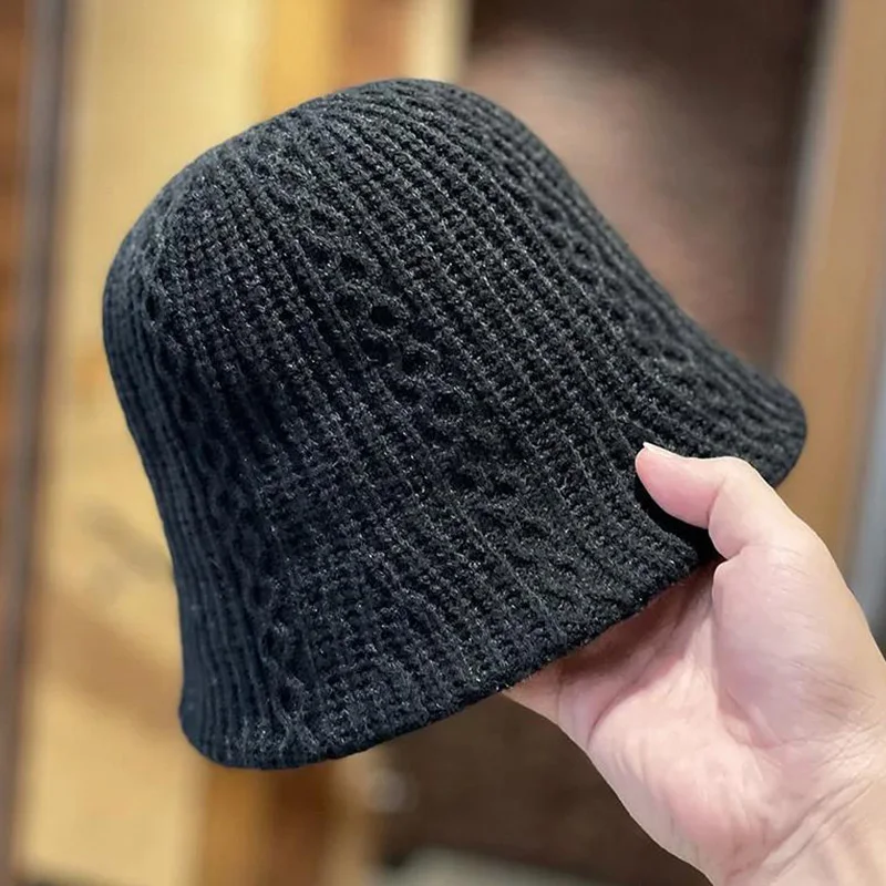 

winter Bucket Hats for Women black Knitted Fisherman Hat Panama Caps Fashionable Designer Basin Cap