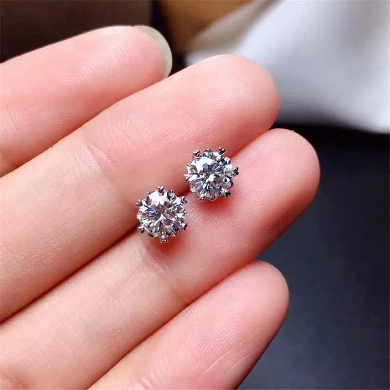 Moissanite Stud Earrings 0.5CT 1CT VVS Lab Diamond Test Passed Wedding Party Anniversary Gift For Women Real 925 Sterling Silver