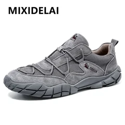 Genuine Leather Splicing Men Casual Shoes High Quality Outdoor Sneakers Breathable Men's Shoes Non-slip Flat Loafers Size 38-45