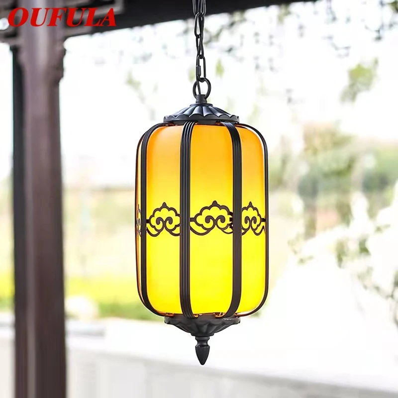 

OUFULA Classical Chinese Lantern Pendant Lamp Vintage Dolomite Outdoor LED Light Waterproof for Home Corridor Decor Electricity