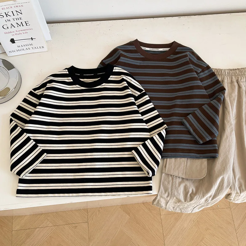 

Base Shirt Color-blocked Striped T-shirt Spring New Fashionable Comfortable All-matching Korean Loose Casual Cool
