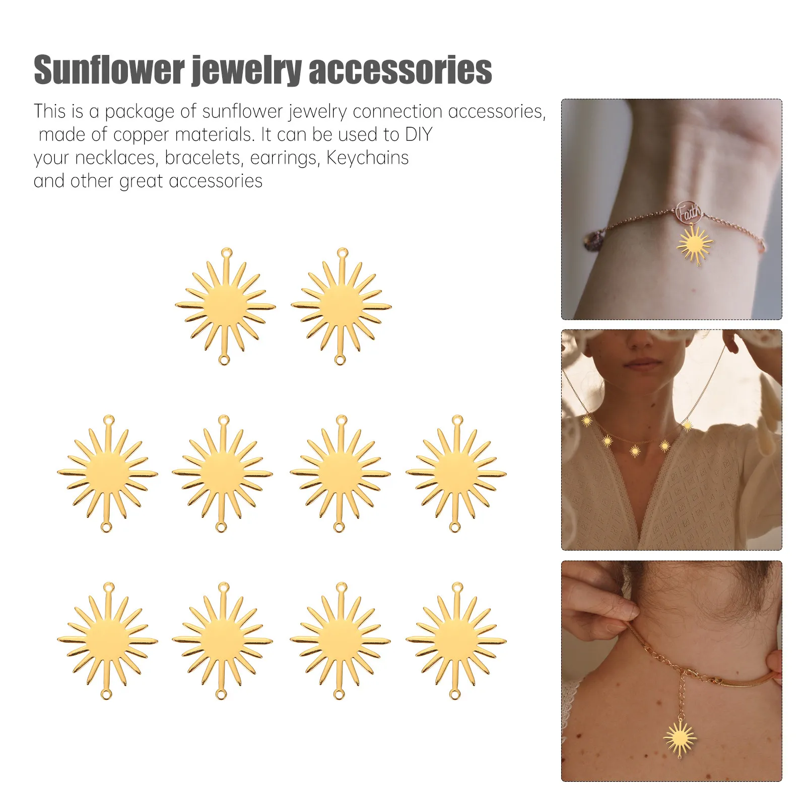 10Pcs Simple Plated Sunflower Links Functional DIY Jewelry Making Supplies for Bracelet Necklace Earring Connector Accessories