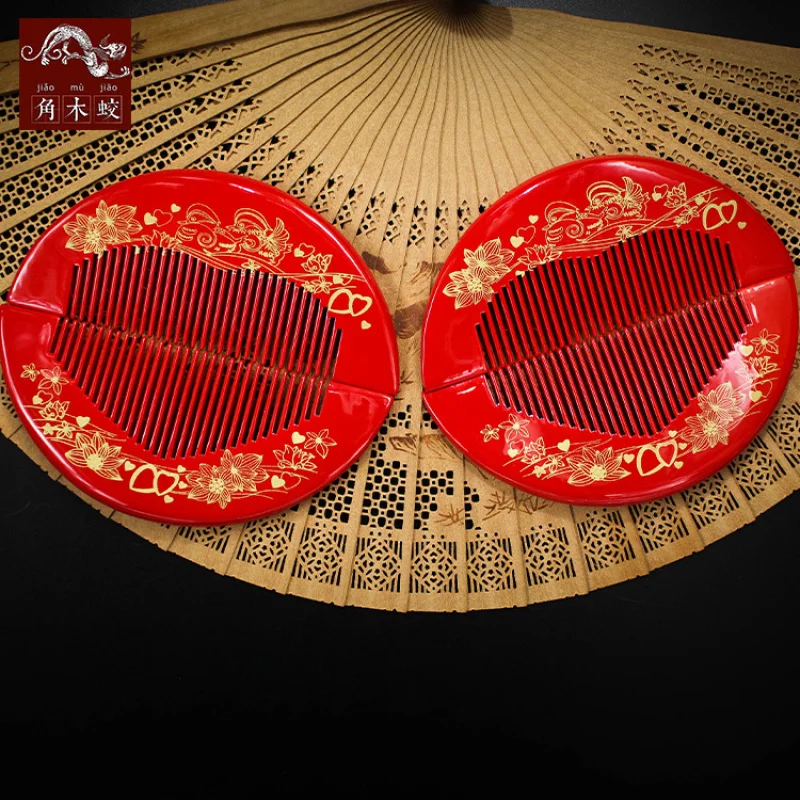 

Horned Dragonfly Hand-painted boxwood lacquer comb for festive weddings and couples