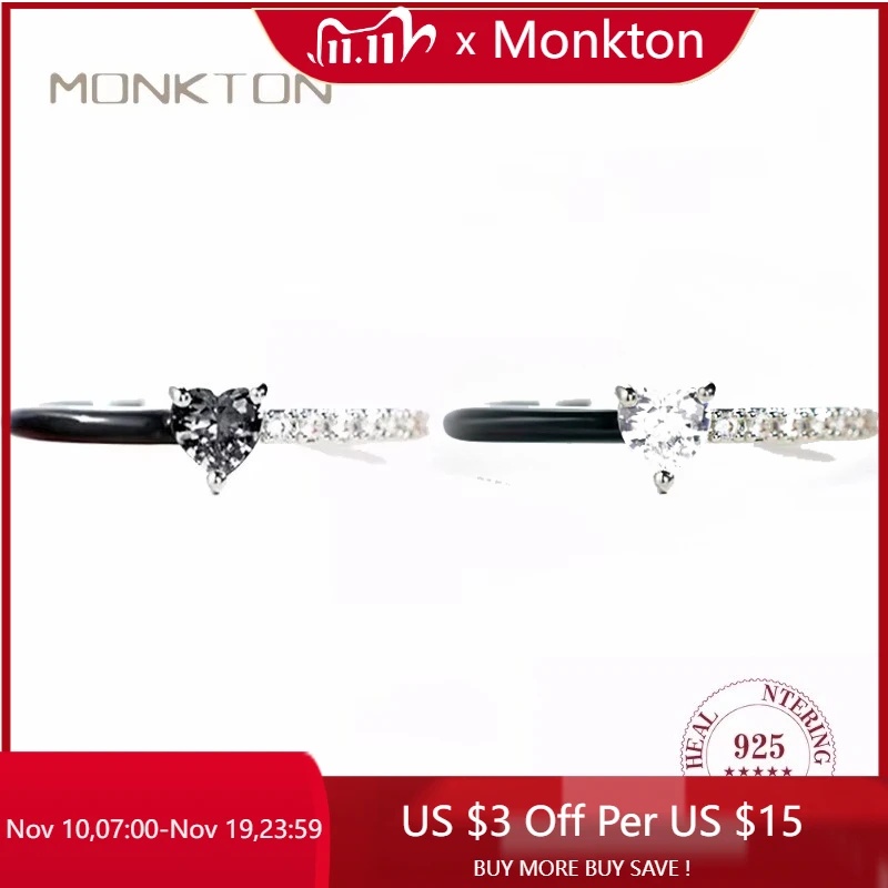 

Monkton 925 Sterling Silver Black Heart Rings For Women Enamel Zircon Stackable Love Ring Aesthetic Fine Jewelry Gift for Girls
