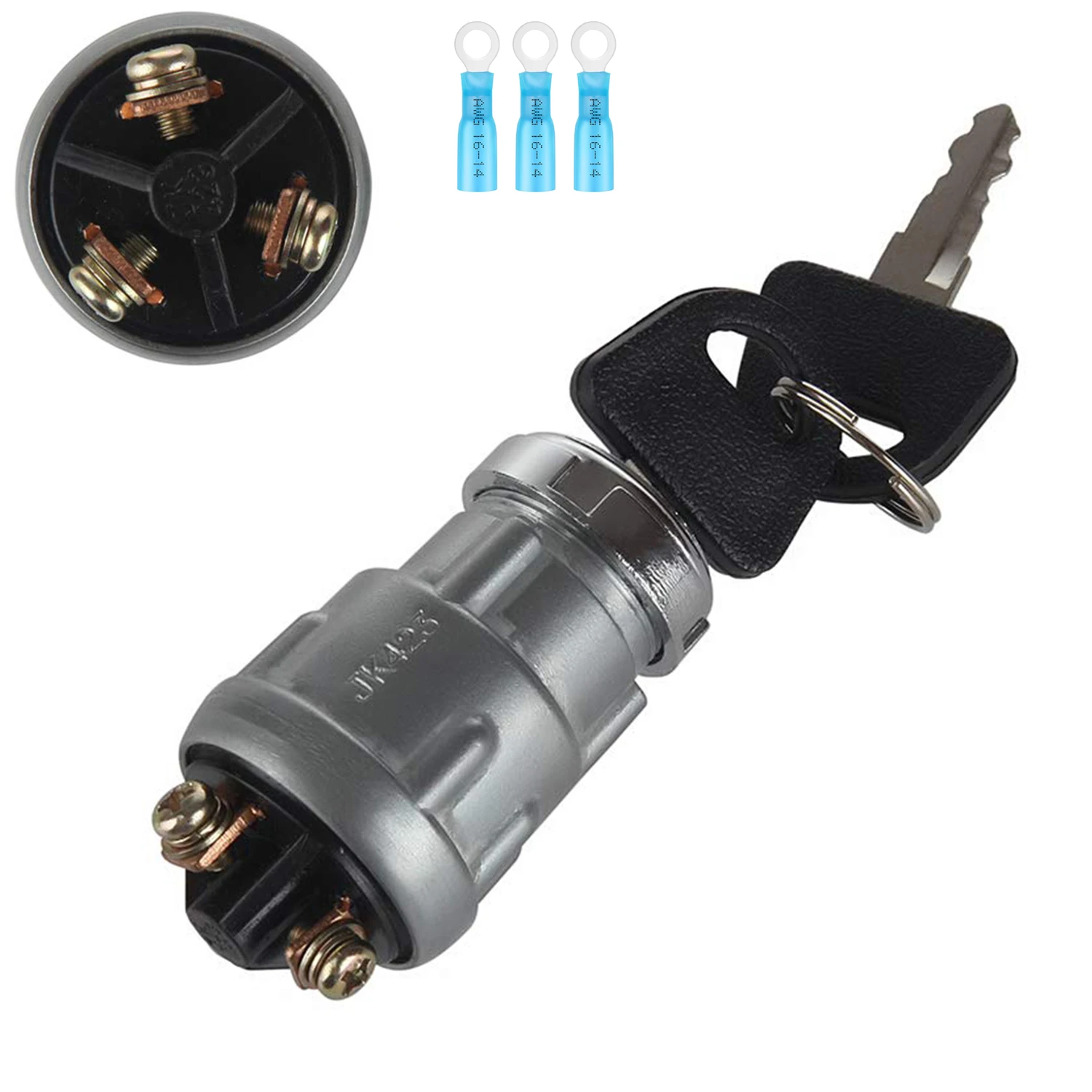 Ignition Starter Switch with 3 Position 3 Connection Terminal 2 Keys for Car, Motorcycle, Tractor, Forklift, Truck, Scooter