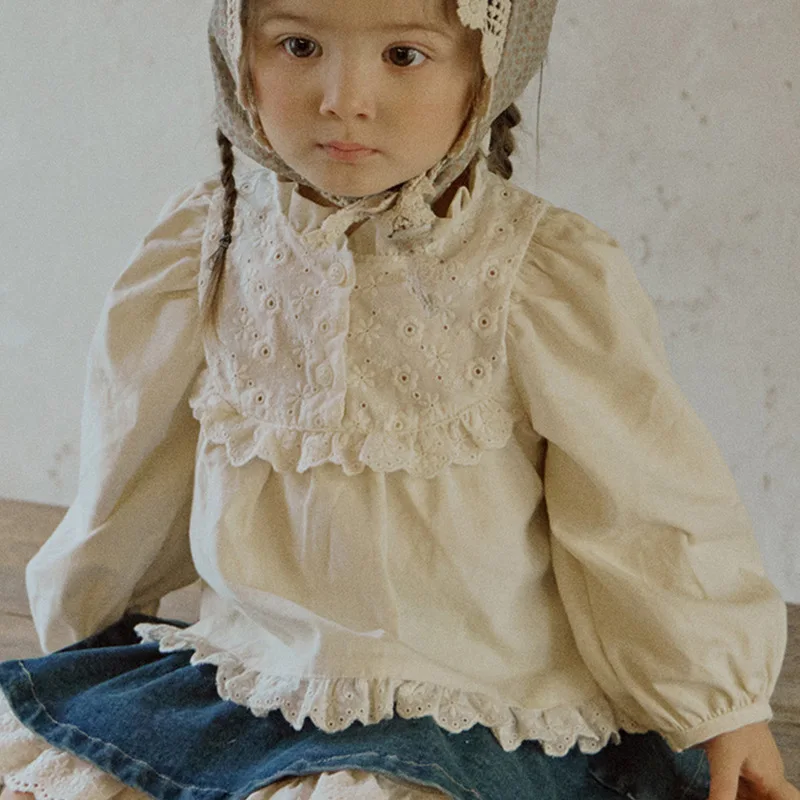 Spring and Autumn New Product Strawberry Shan Korean Children's Girls' Cotton Lace Palace Style Long Sleeve Shirt