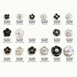 10PCS Bright White Black Dimaonds Pearls Gold Edge Camellia Rose Flowers Alloy Nail Art Rhinestones Decorations Manicure Charms