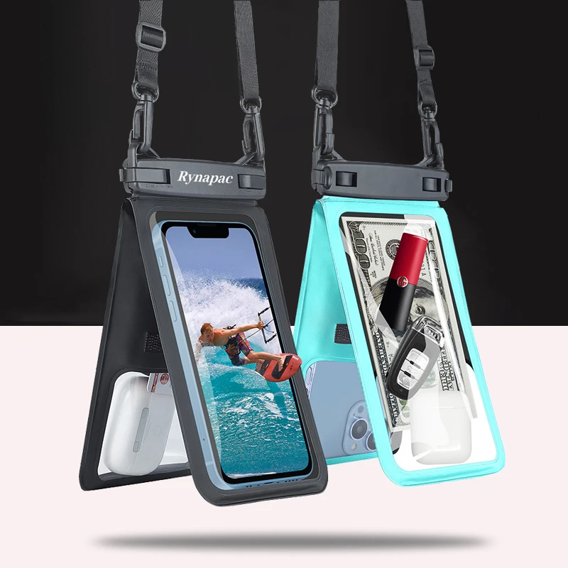 6.7 Inch Double Foldable Waterproof Phone Bag Touchscreen Seaside Swimming Drifting Boating Diving Surfting Phone Case Holder