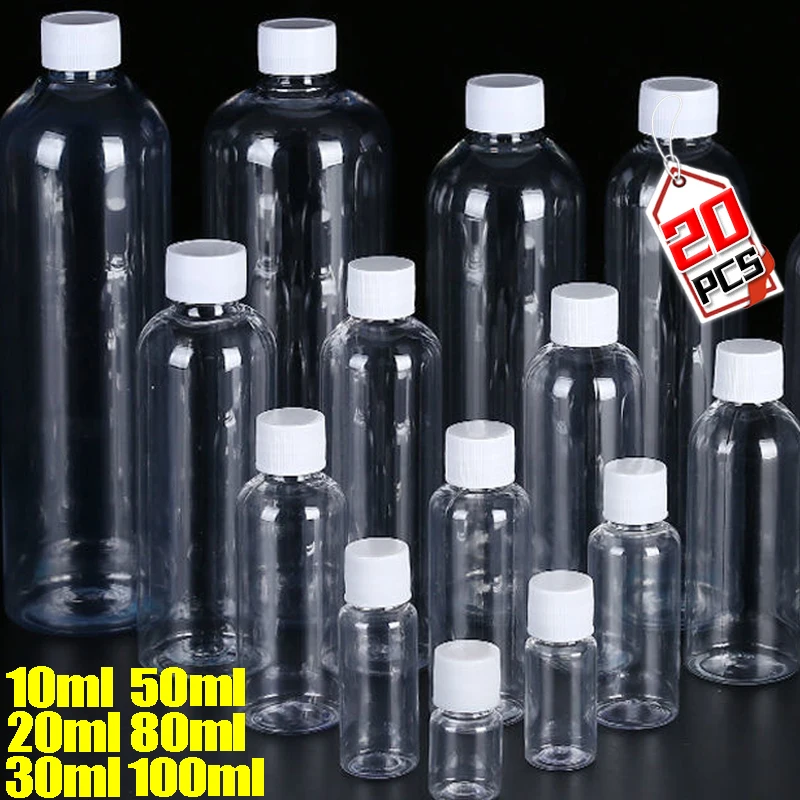 1/20PCS Refillable Transparent Bottle Empty Seal Bottles Sample Containers Portable Squeeze Sample Containers with Screw Cap Jar