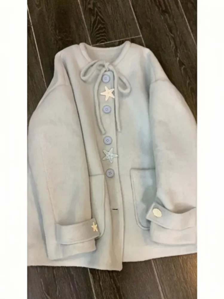 

Корейское высококачественное дизайнерское пальто из шерсти: нежное, теплое, универсальное, свободного кроя, для повседневной носки, цельное изделие