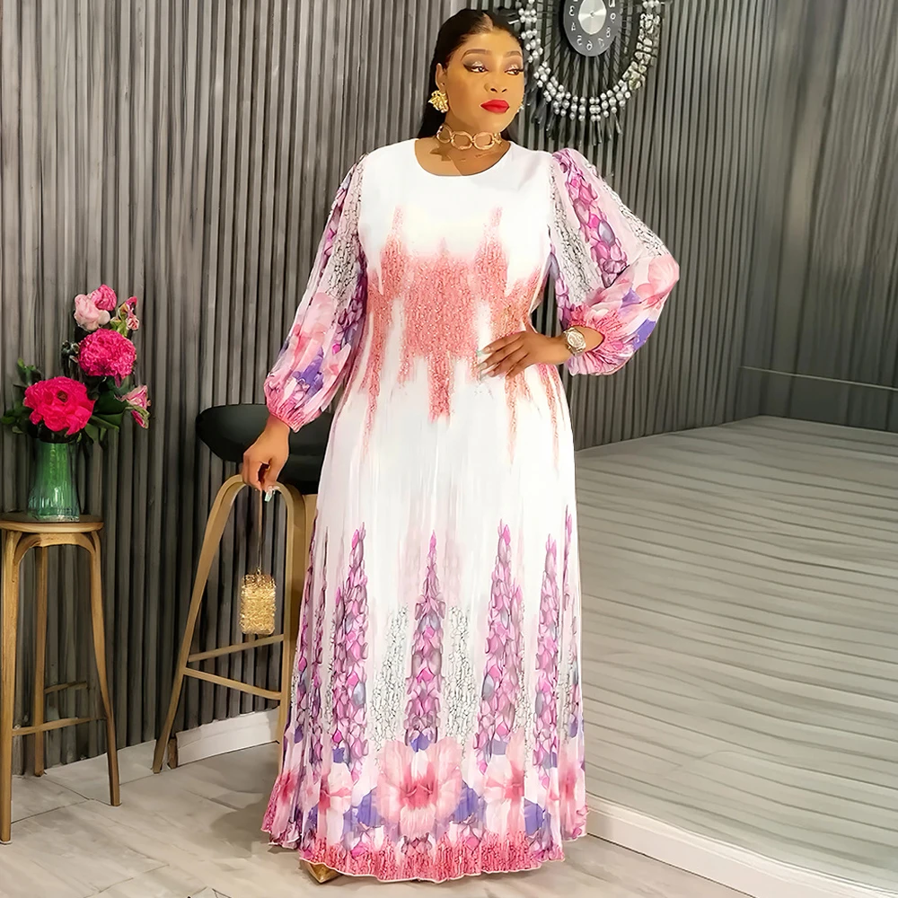 فساتين شيفون بأكمام طويلة للنساء للحفلات الراقصة فساتين سهرة أفريقية Dashiki ملابس منقوشة دبي تركيا عبايات قفطان إسلامية #1