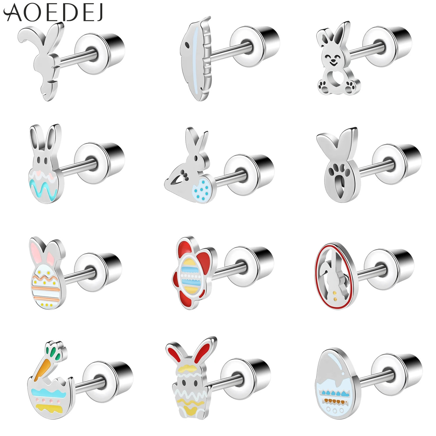 AOEDEJ 1 Piece 20G Stainless Steel Ear Studs Women Cute Easter Egg Carrot Rabbit Shape Ear Helix Cartilage Piercing Earrings 6MM