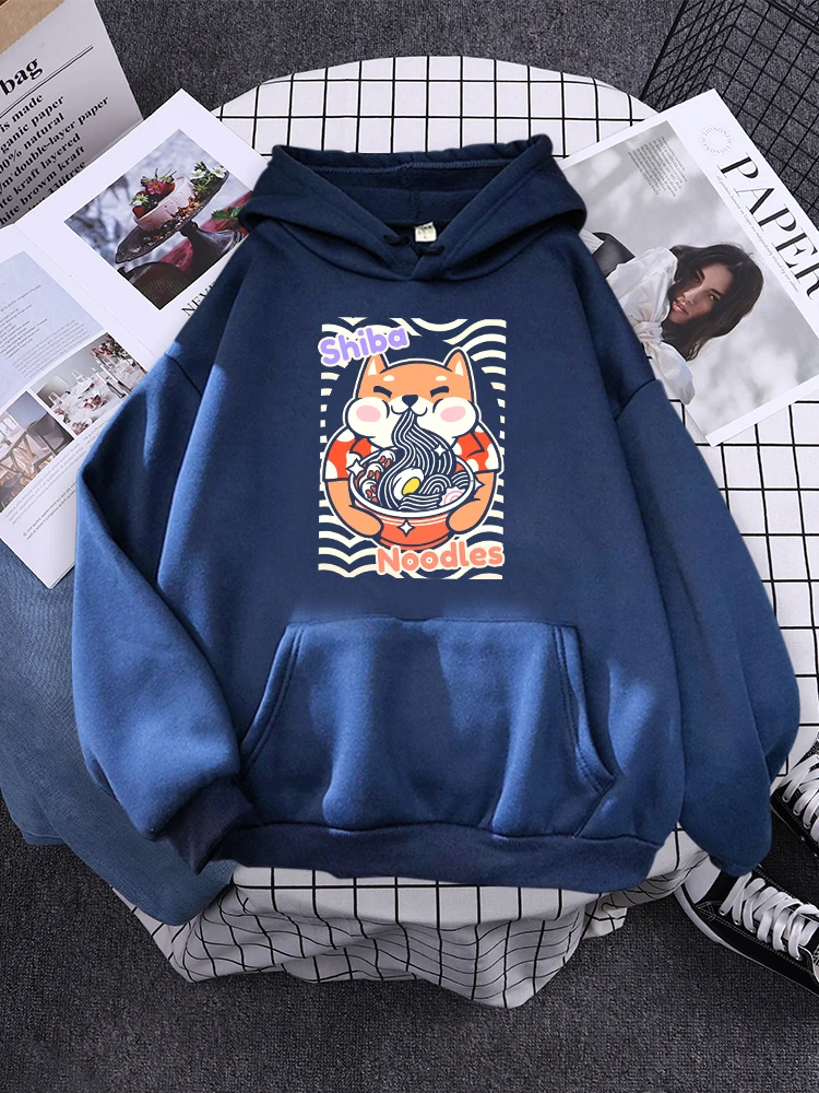 

Noodle Shiba Inu Cute Japanese Dog Eating Ramen Women Hoodie School Soft Pullover Outdoor Warm Sweats Fashion Street Female Top