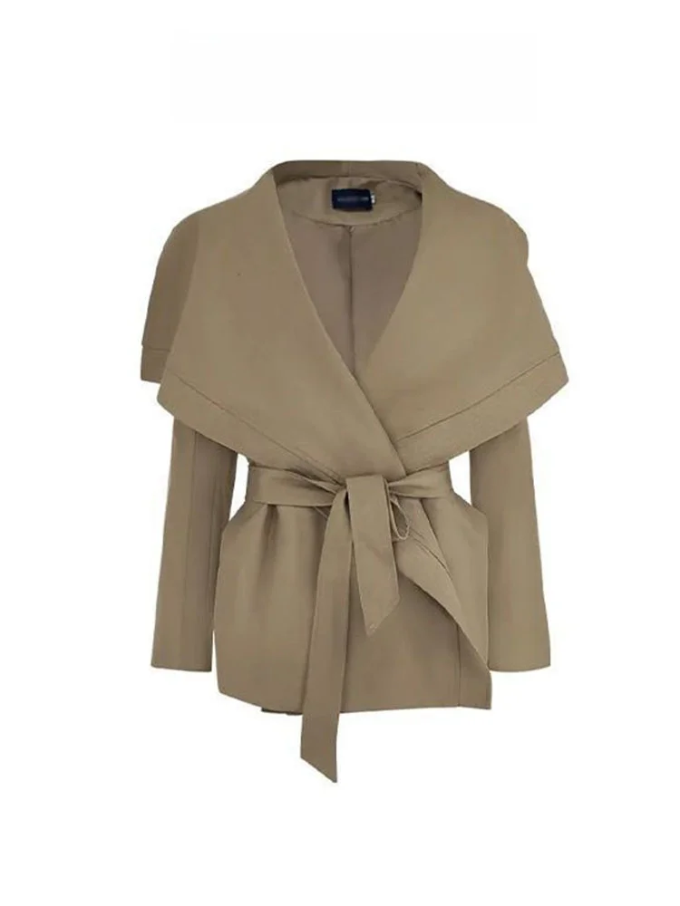

Korean Sle Khaki ort Coat Women's Spring Autumn High Waist Inward Pleat Ele Ladylike Coat ature Sensation