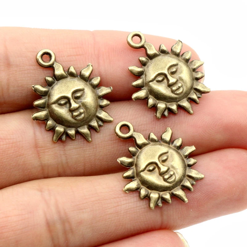 21x17mm 15pcs Antique Silver Plated Gold plated Bronze Sun Handmade Charms Pendant:DIY Jewelry Findings for bracelet necklace