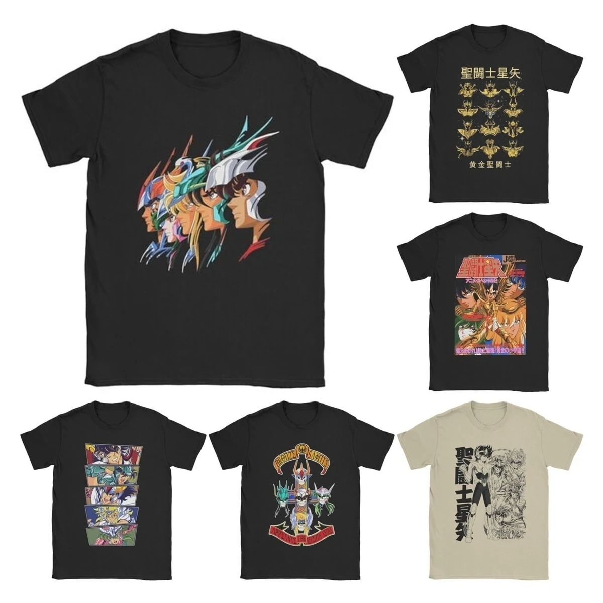 Camisetas de Anime japonés de los caballeros del zodiaco, Camiseta 100% de algodón con cuello redondo, camiseta de Saints Seiya, ropa de manga corta para cumpleaños
