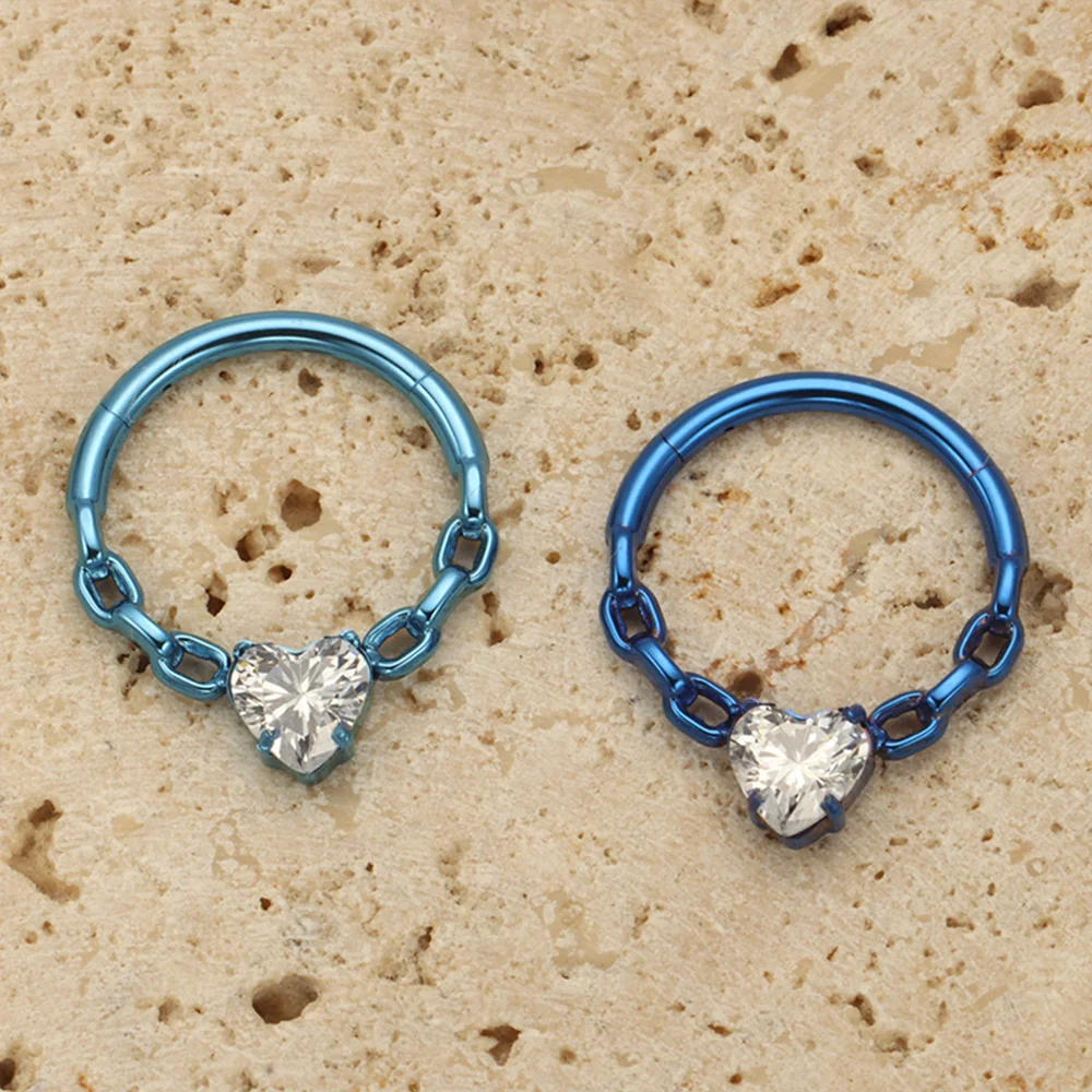 PUTITUP ASTM F136 سبائك التيتانيوم سلسلة على شكل قلب زركونيا الحاجز التوصيل موضة بأكسيد أقراط هيئة ثقب المجوهرات