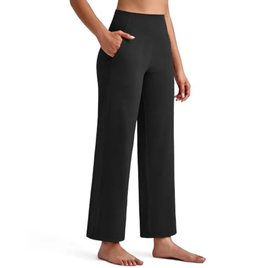 

G4Free BareFeel 7/8 Length Women Yoga Pants with Pockets High Stretch Soft Wide Leg Cropped Trouser Casual Travel