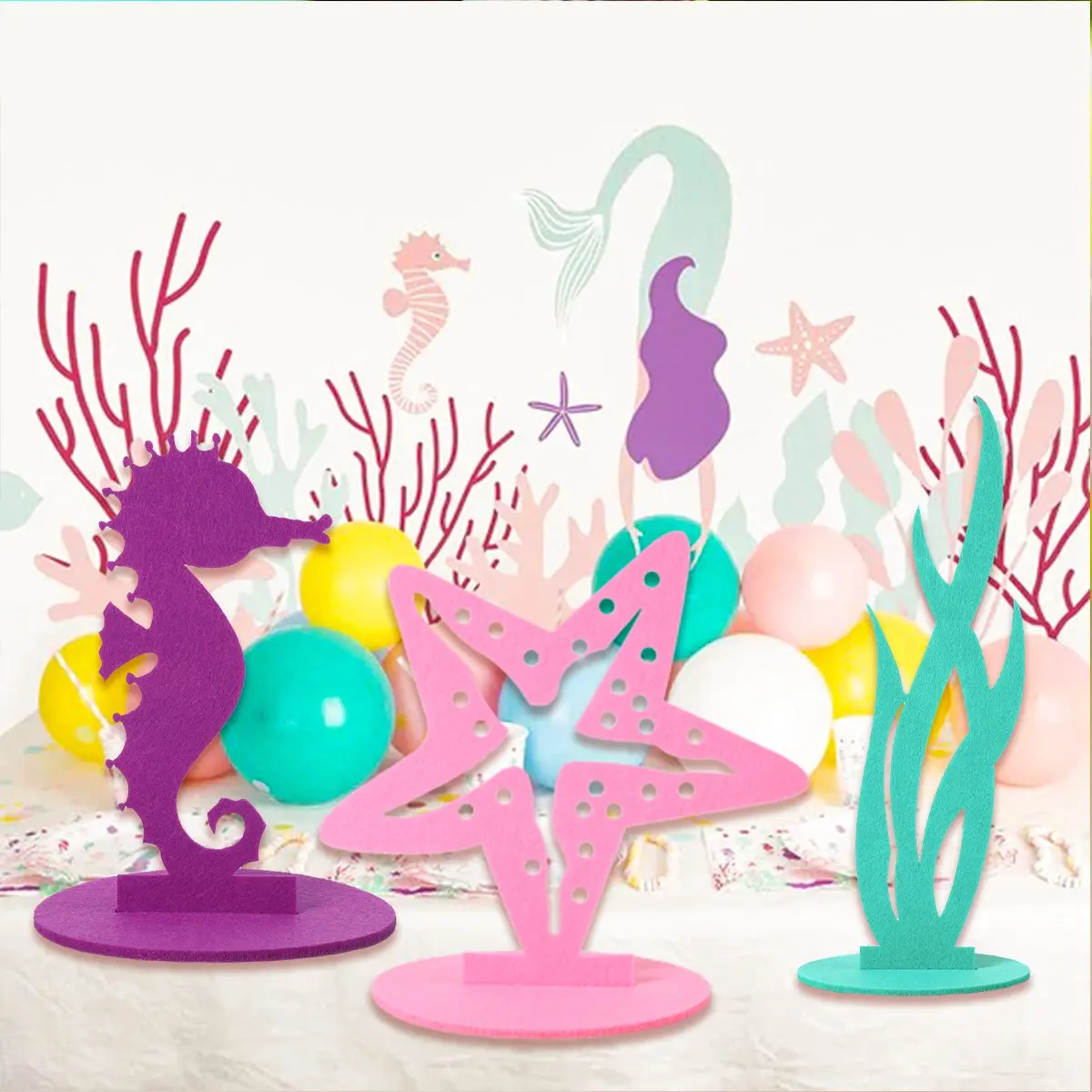 DIY Felt Table Centerpiece Little Mermaid Tail Under The Sea Animal Party Birthday Party Decorations Kids Baby Shower Girls