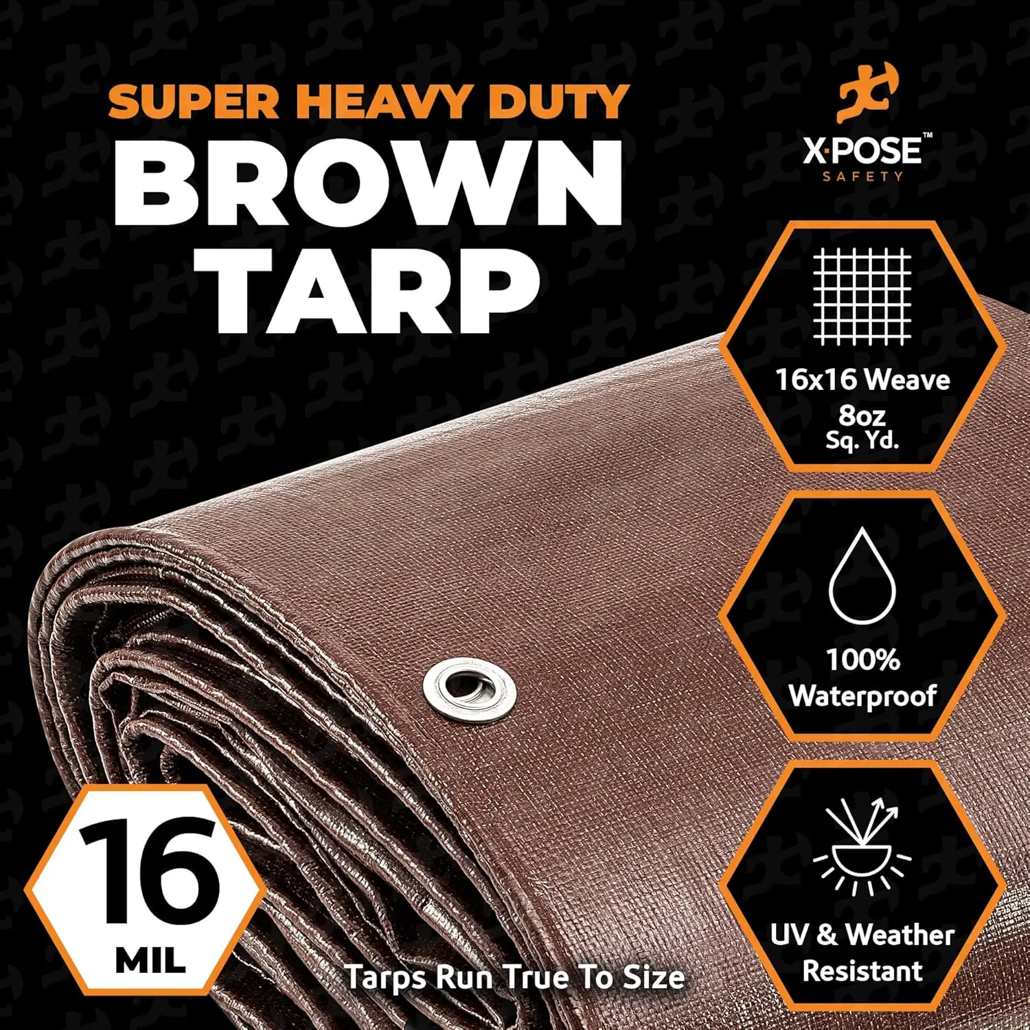 30' x 50' Super Heavy Duty 16 Mil Brown Poly Tarp Cover – dicke, wasserdichte, UV-beständige, reiß- und reißfeste Plane mit Grom