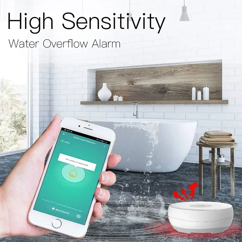 ZigBee Tuya Smart Life Flood Sensor Water Leakage Detector App Remote Control Flood Overflow Alert Security Alarm System