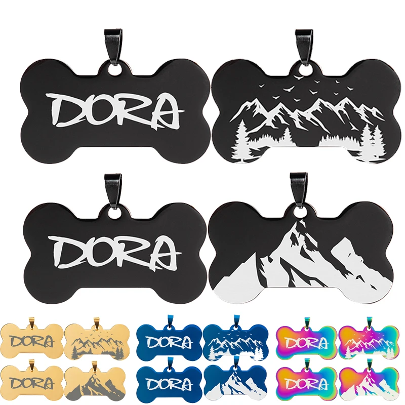 Etiquetas personalizadas para mascotas, forma de hueso, gato grande, perros, etiqueta de identificación grabada, Nombre de mascota personalizado, etiqueta de número, collares, accesorios para mascotas Hiromi
