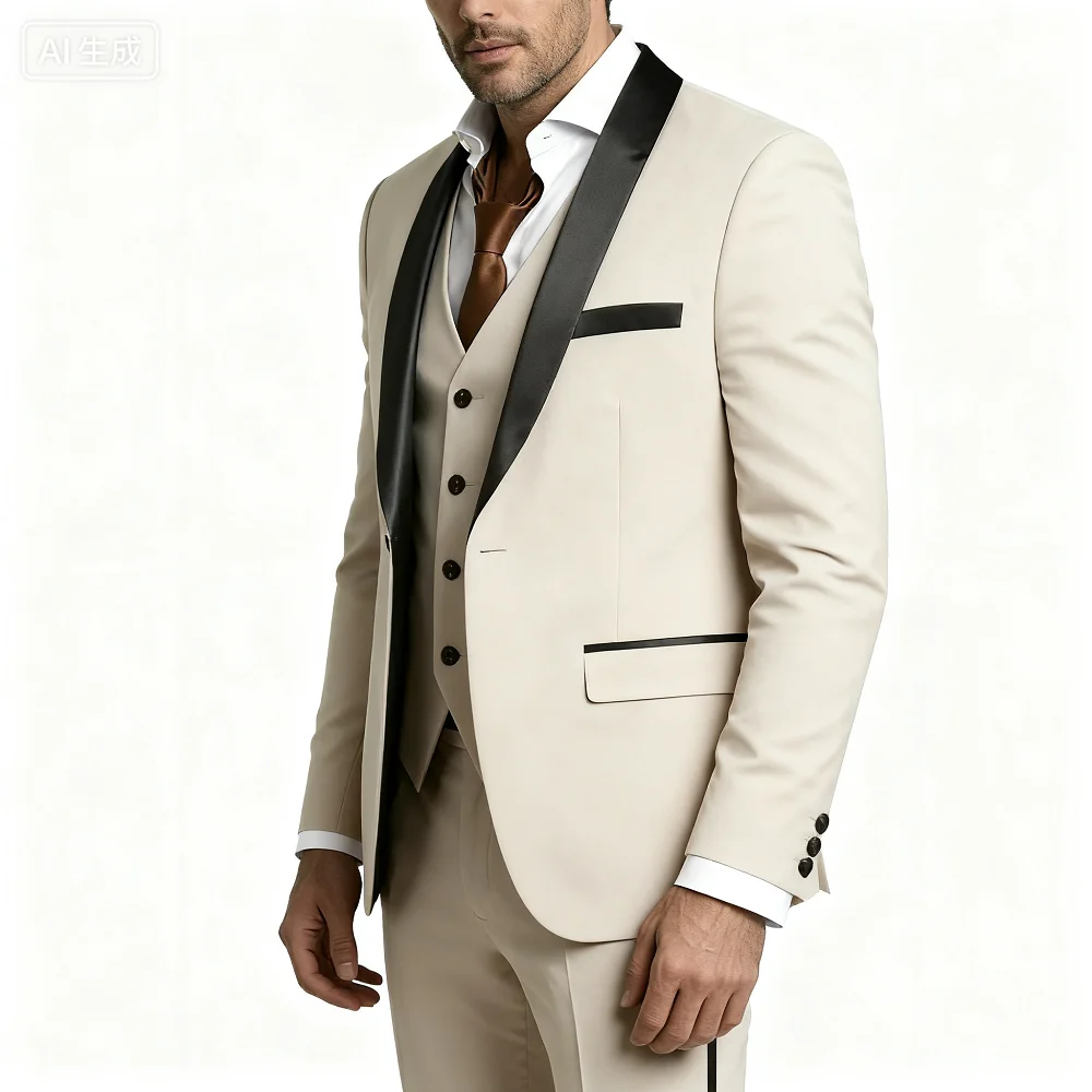 

Men's Black White Slim Fit Three Piece Suit Set Large Size Autumn Wedding Party Blazer Coat Pants Vest Fashion Male Outfit