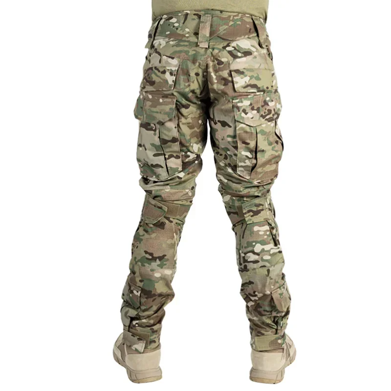 Pantaloni da combattimento da uomo con ginocchiere Pantaloni sportivi cargo tattici Airsoft Camo Trekking Abbigliamento da caccia Resistente all'usura