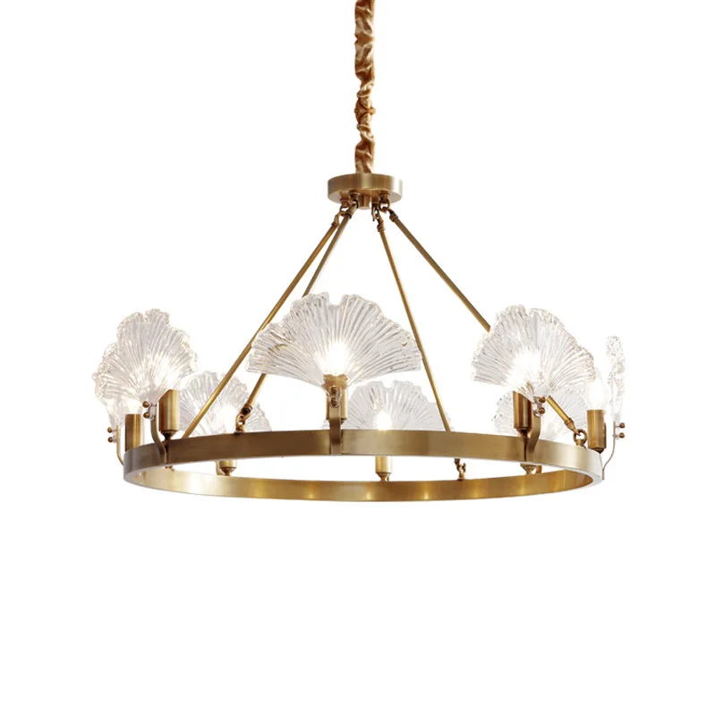 

Nordic shell living room dining room all copper chandelier, light luxury creative bedroom study duplex chandelier